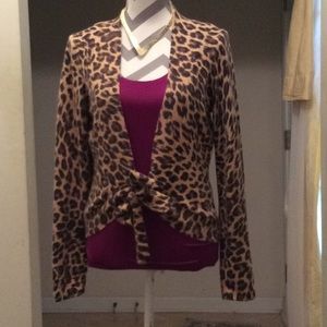 Ladies cheetah print open tie cardigan